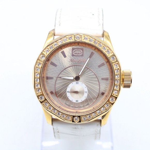 Vintage Marc Ecko Watch Unisex Gold Tone Steel Rhinestones Round Quartz Dial - Picture 2 of 8